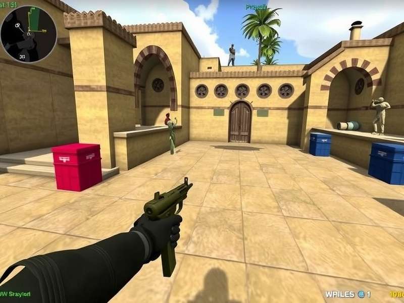 Counter Strike 1.6 gameplay screenshot showing a tense moment on de_dust2