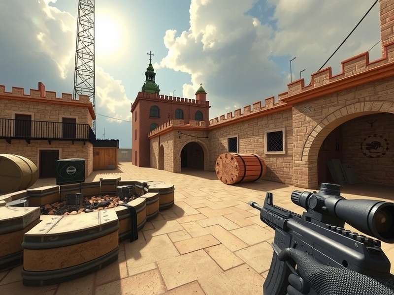 Counter Strike professional gaming setup with mouse, keyboard, and monitor displaying a competitive match