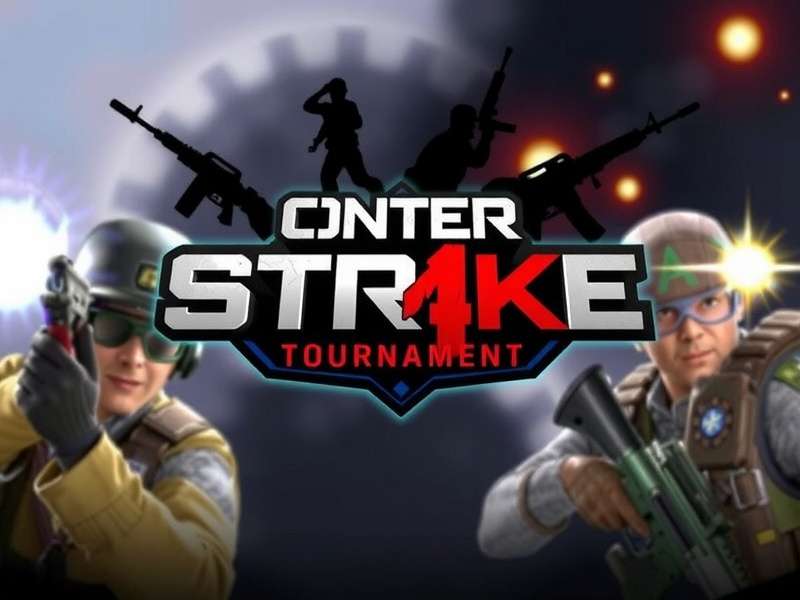 A tense moment in a Counter-Strike 1.6 tournament, players focused on their screens in a LAN setting