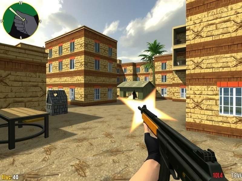Classic Counter Strike 1.6 gameplay screenshot showing terrorists and counter-terrorists on de_dust