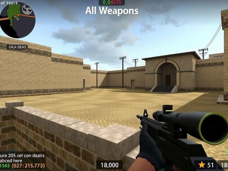 Counter Strike 1.6 all weapons collection — rifles, pistols, SMGs, sniper rifles, and heavy weapons arranged on dark armory background