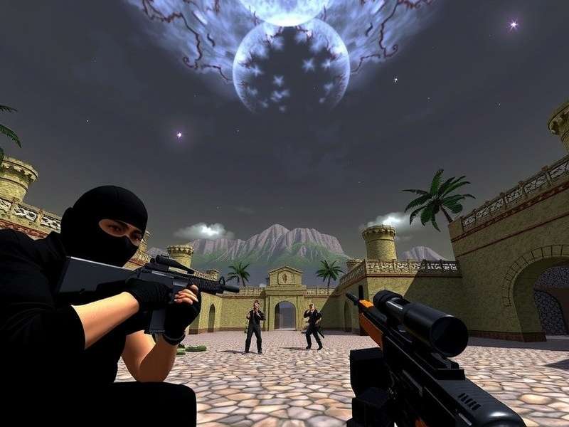 Counter Strike Source Tournament competitive gaming arena with players and screens