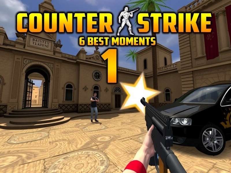Counter Strike 1.6 competitive match on de_dust2 with players in iconic poses