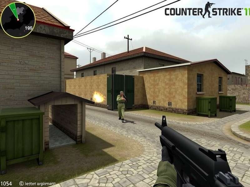 Counter Strike 1.6 gameplay screenshot showing de_dust2 map with classic models and HUD