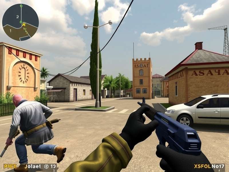 Counter Strike 1.6 gameplay screenshot showing Dust2 map with terrorists and counter-terrorists in action